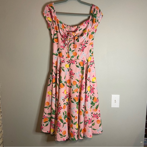 Floral Midi Dress in Pink and Orange - Picture 2 of 14